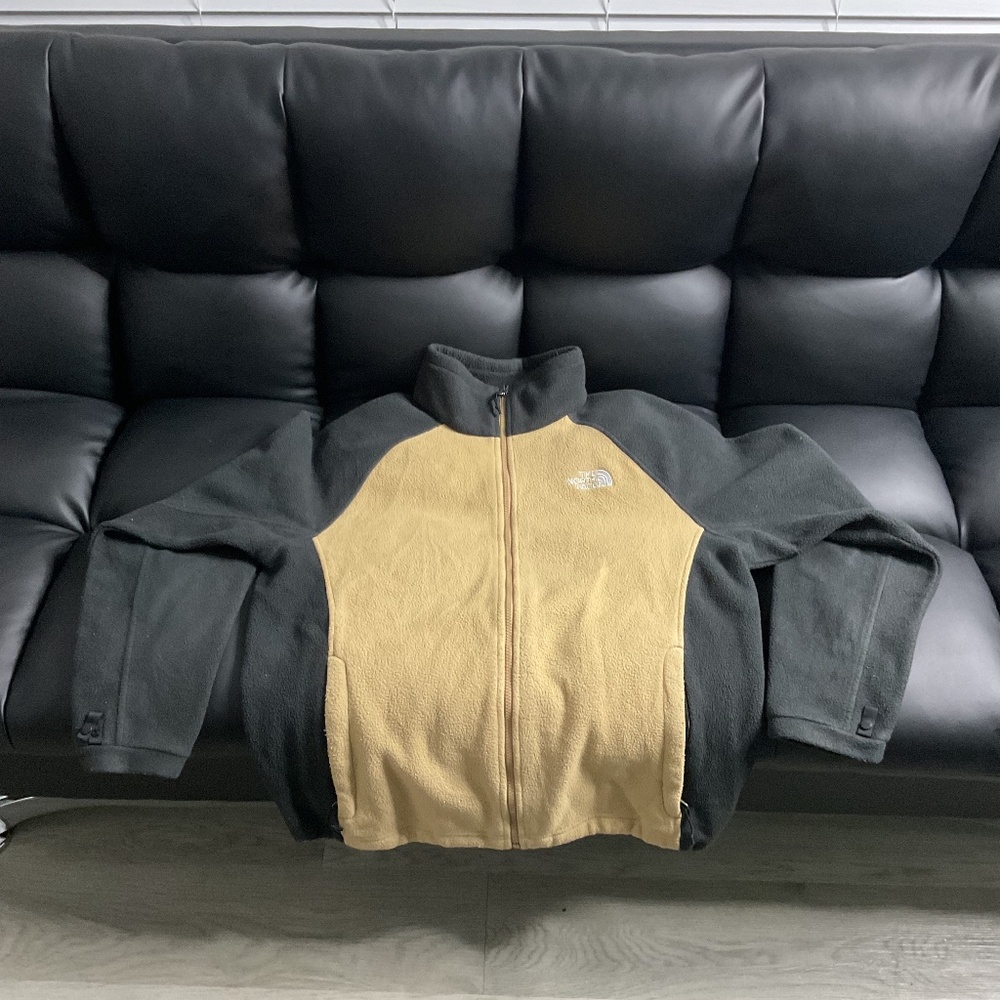 The North Face Men's Large Two-Tone Black & Tan Full Zip Denali Fleece Jacket